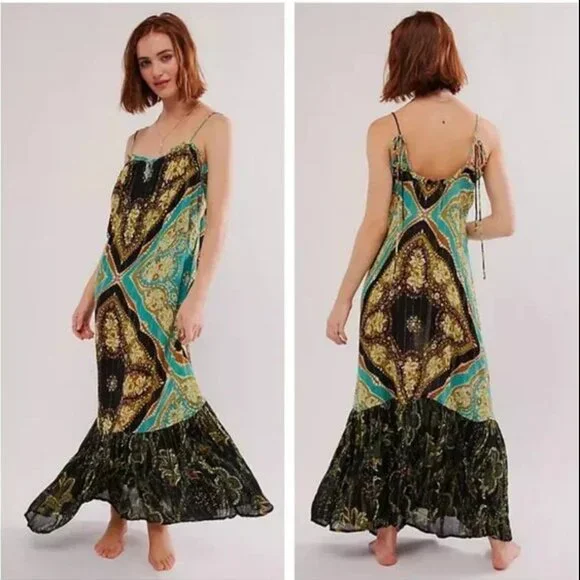 chinese dress ladies Free People x Spell Clementine Mermaid Maxi Dress $299 XS Pink SMOCKED   Timeless Treasurz